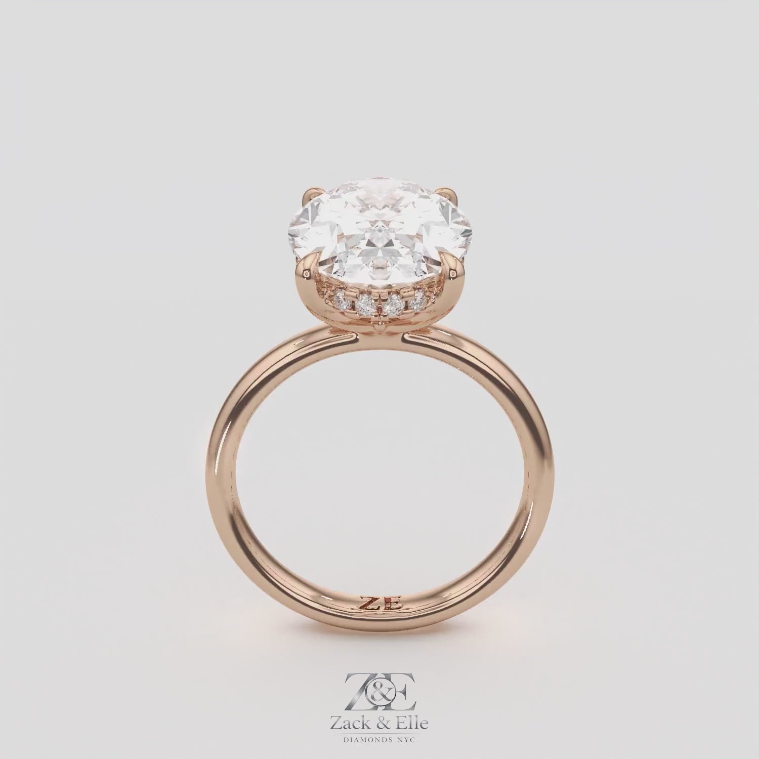 5.15 Ct E VS1 Oval Lab Grown Diamond Halo Ring, in white gold, 360 spin