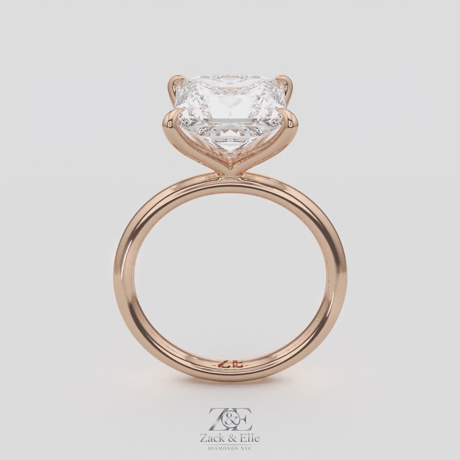 5.00 Ct F VS1 Princess Cut Solitaire Diamond Ring, in white gold, 360 spin