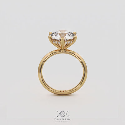 4.10 Ct E VS1 Round Lab-Grown Diamond Hidden Halo Engagement Ring, in yellow gold, 360 spin