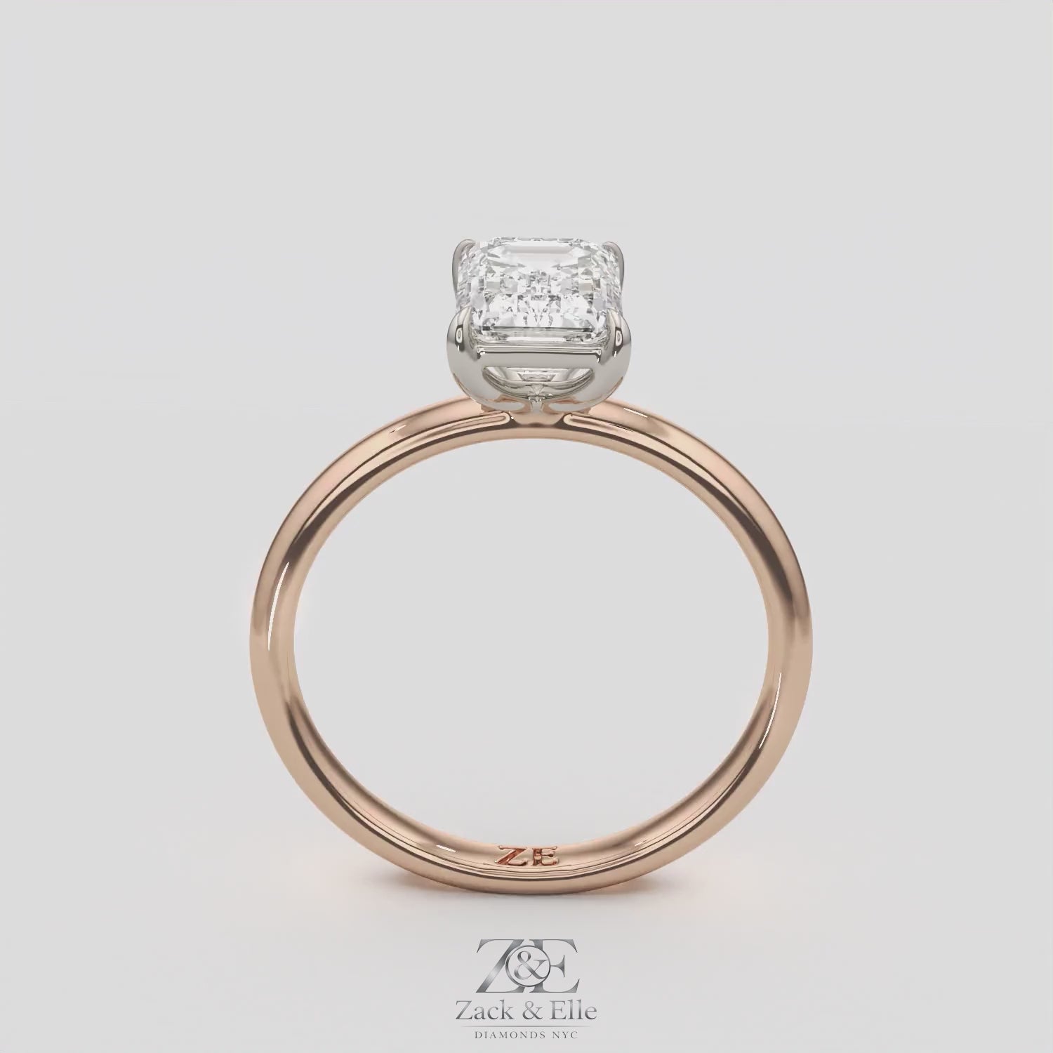 2.00 Ct D VS1 Emerald Cut Solitaire Diamond Ring, in white gold, 360 spin