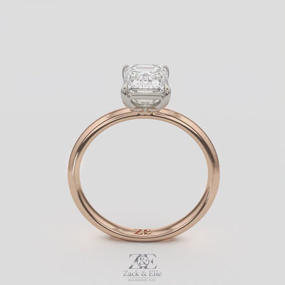 2.00 Ct D VS1 Emerald Cut Solitaire Diamond Ring, in white gold, 360 spin
