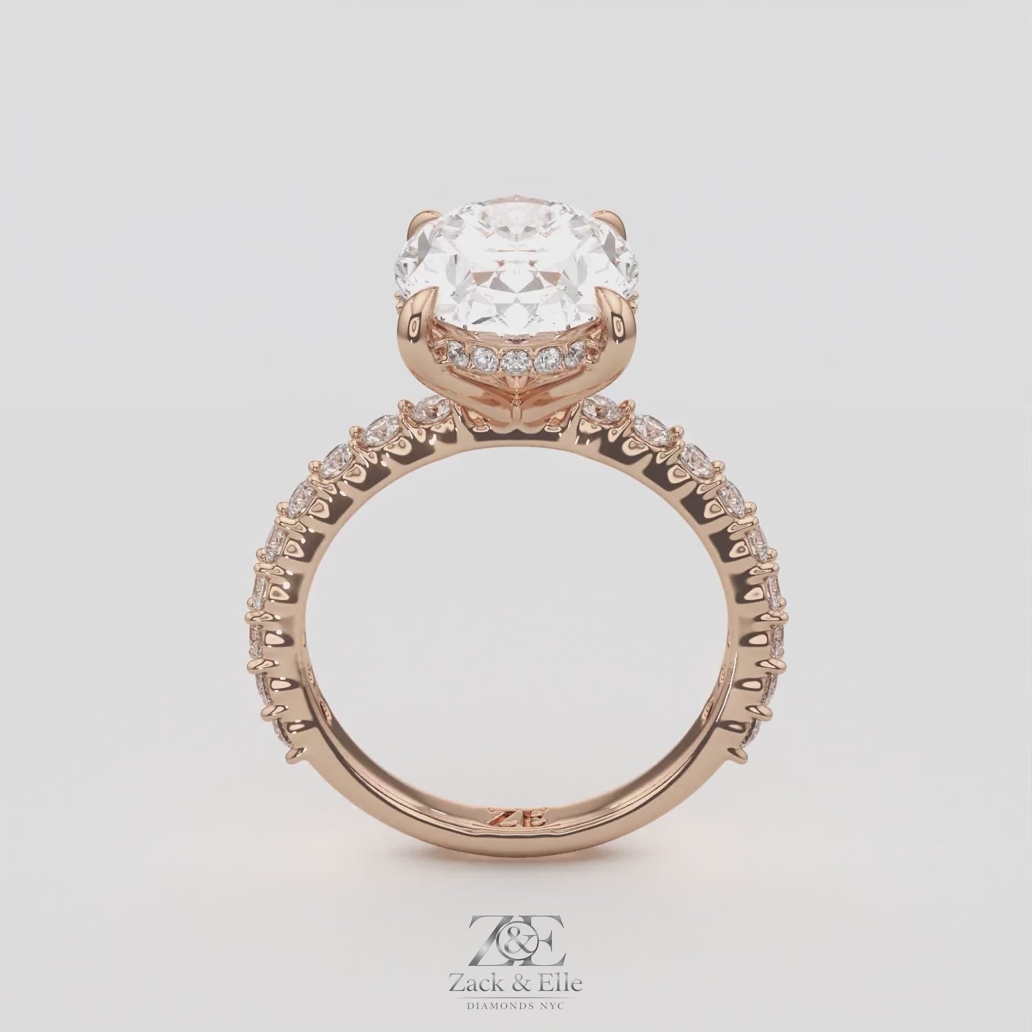 5.70 Ct E VS1 Oval Lab Grown Diamond Halo Ring, in white gold, 360 spin