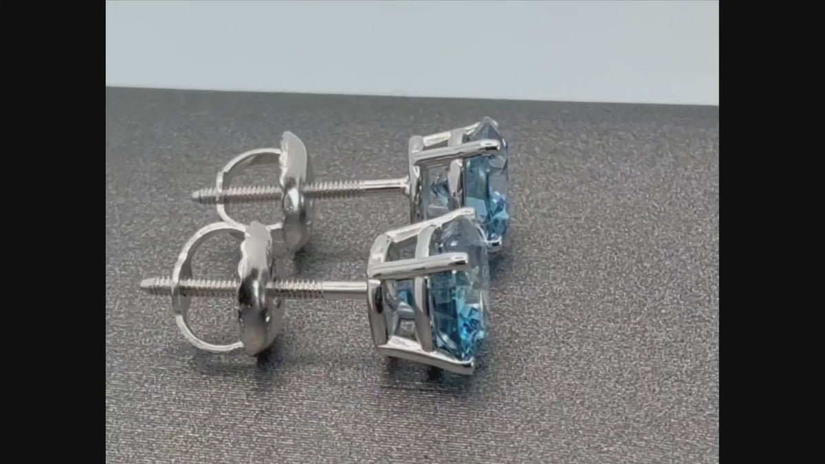 1.00 Ct Fancy Blue VS Round Brilliant Lab-Grown Diamond Stud Earrings, in white gold, 360 spin