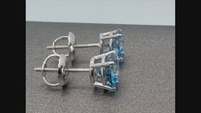1.00 Ct Fancy Blue VS Round Brilliant Lab-Grown Diamond Stud Earrings, in white gold, 360 spin