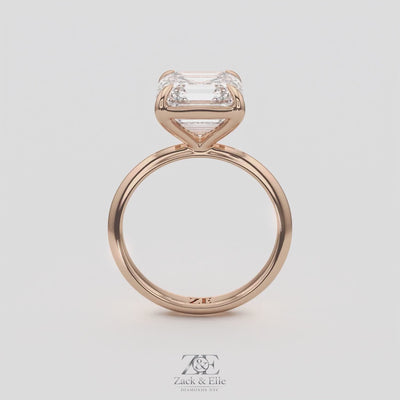 4.00 Ct E VS1 Asscher Cut Lab-Grown Diamond Solitaire Ring, in rose gold, 360 spin