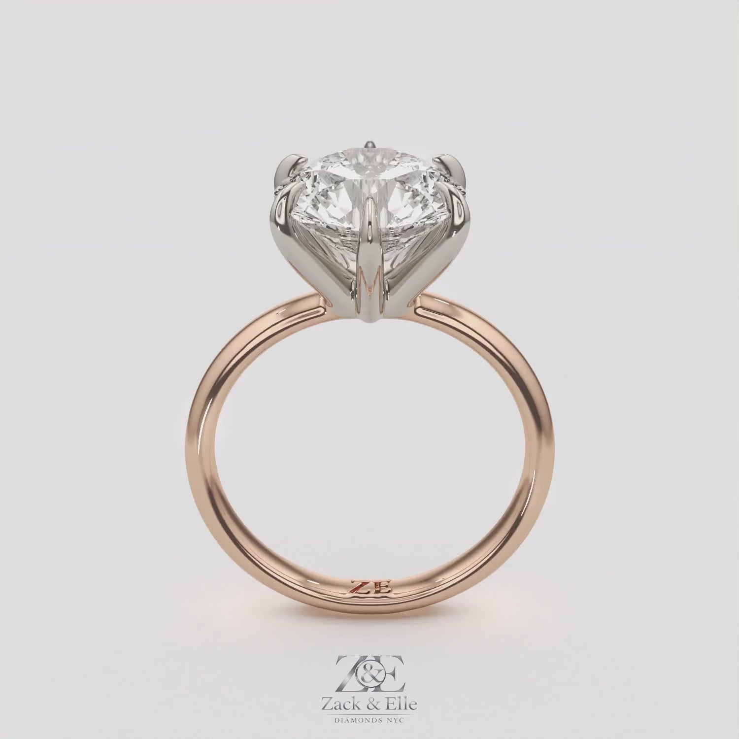 4.00 Ct E VS1 Round Brilliant 6 Prong Solitaire Diamond Ring, in white gold, 360 spin