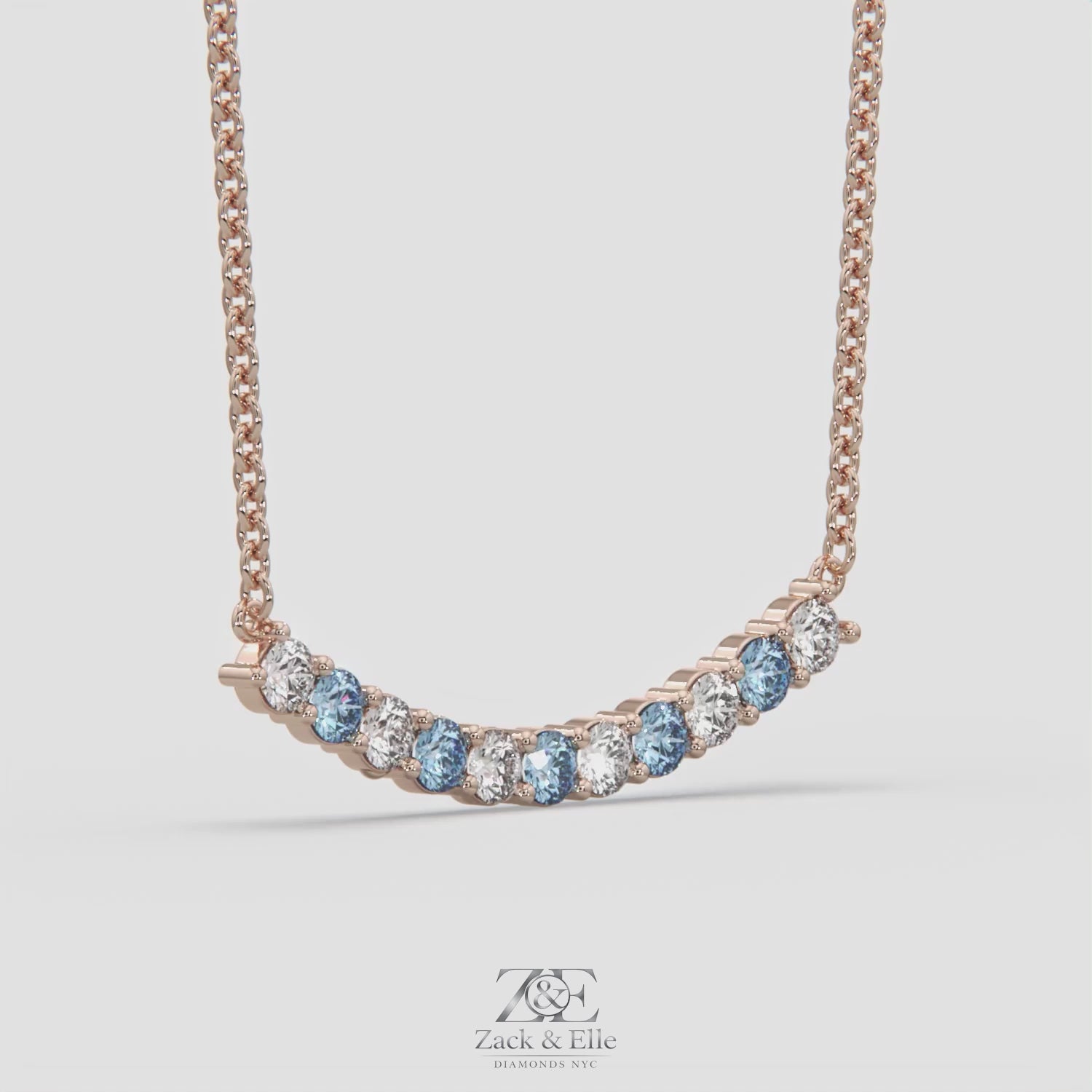 2.50 Ct Fancy Blue and White Diamond Alternating Pendant, in white gold, 360 spin