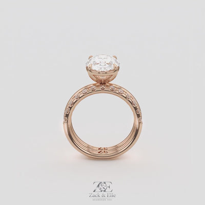 3.50 Ct D VS1 Oval Lab-Grown Diamond Solitaire with Diamond Band, in rose gold, 360 spin