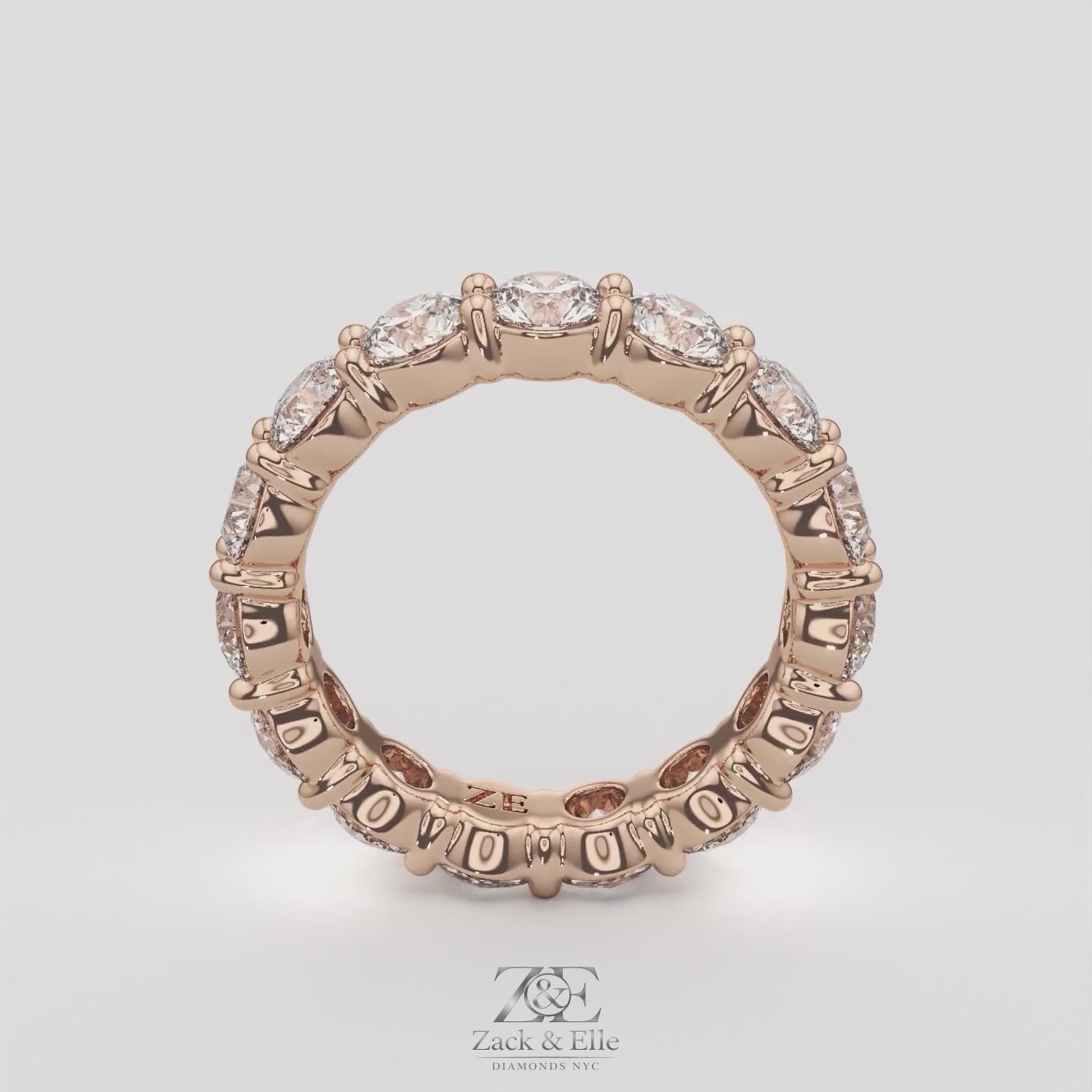 4.50 Ct D-E Color VS1 Round Lab Diamond Eternity Ring, in white gold, 360 spin