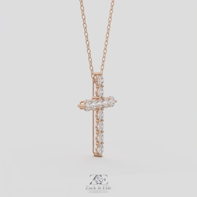 11.00 Ct D VS1 Round Lab-Grown Diamond Cross Pendant, in rose gold, 360 spin