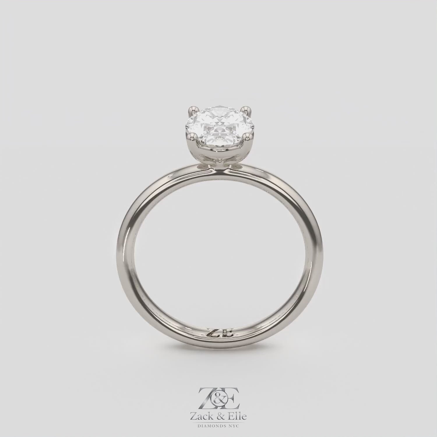 1.00 Ct E VS1 Oval Lab Grown Diamond Solitaire Ring, in white gold, 360 spin