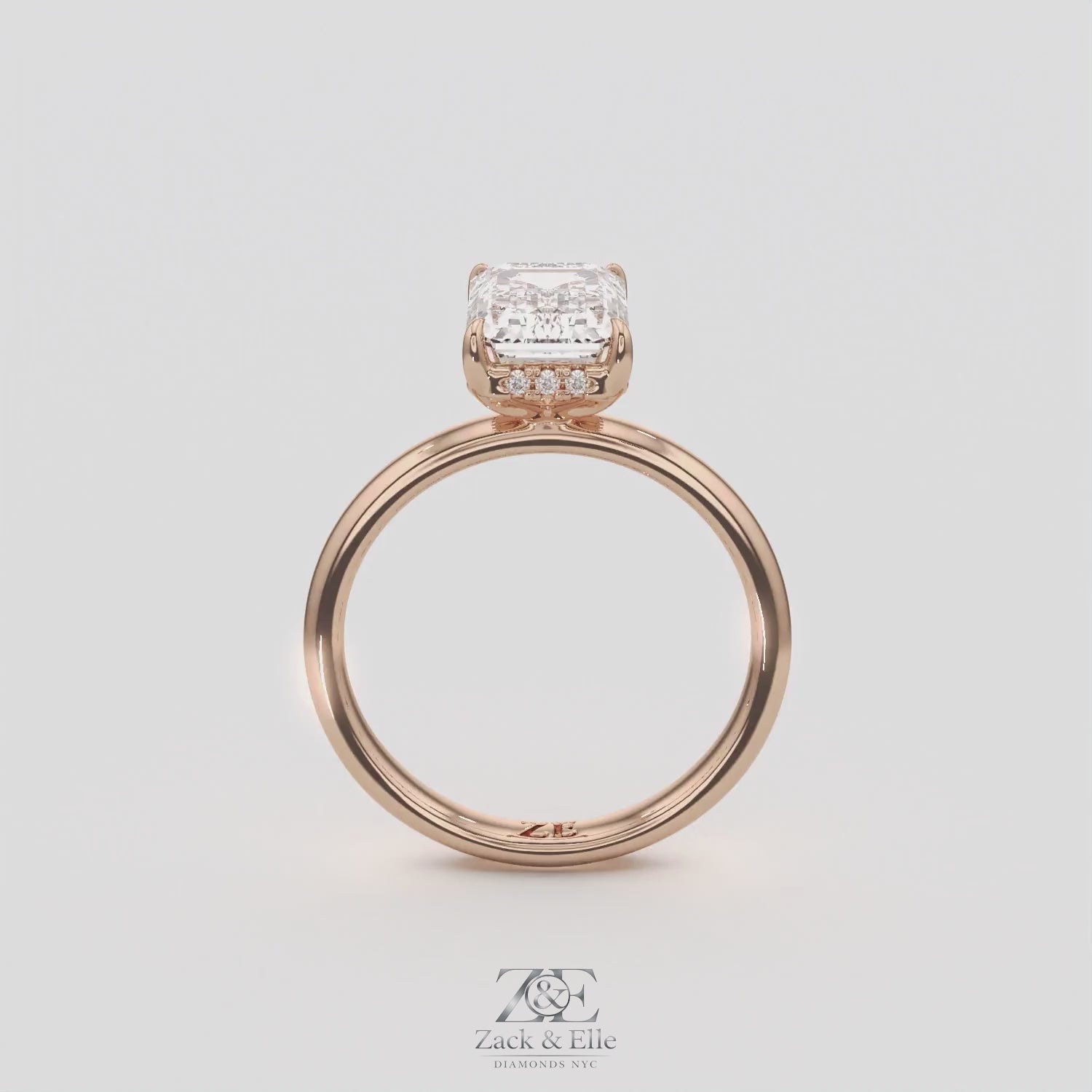 2.60 Ct E VS1 Emerald Cut Lab Grown Diamond Halo Ring, in white gold, 360 spin