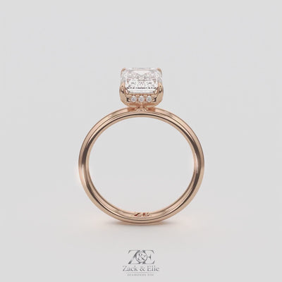 2.60 Ct E VS1 Emerald Cut Lab Grown Diamond Halo Ring, in white gold, 360 spin