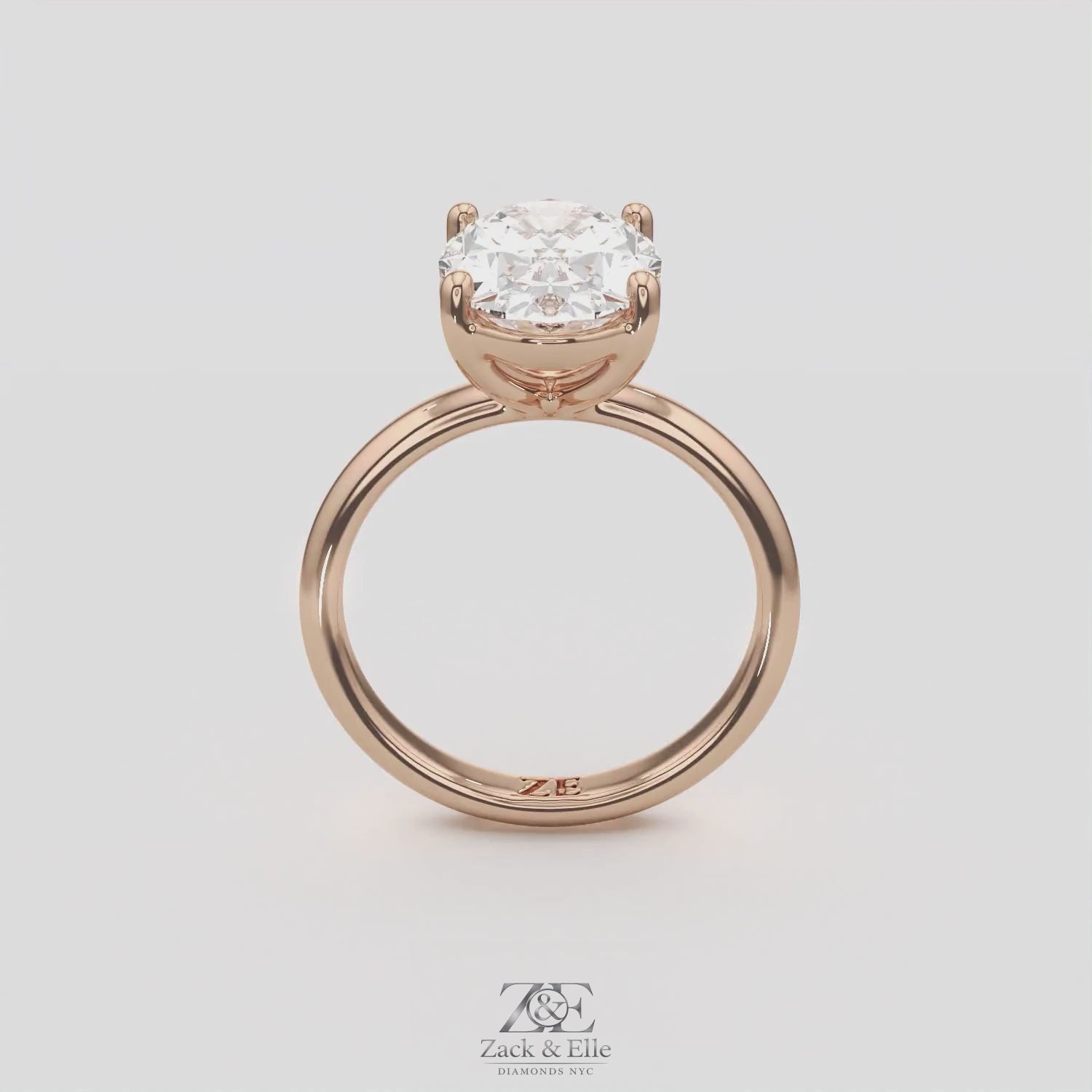 3.00 Ct E VS1 Oval Lab Grown Diamond Solitaire Ring, in white gold, 360 spin
