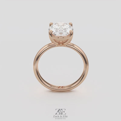 3.00 Ct E VS1 Oval Lab Grown Diamond Solitaire Ring, in white gold, 360 spin
