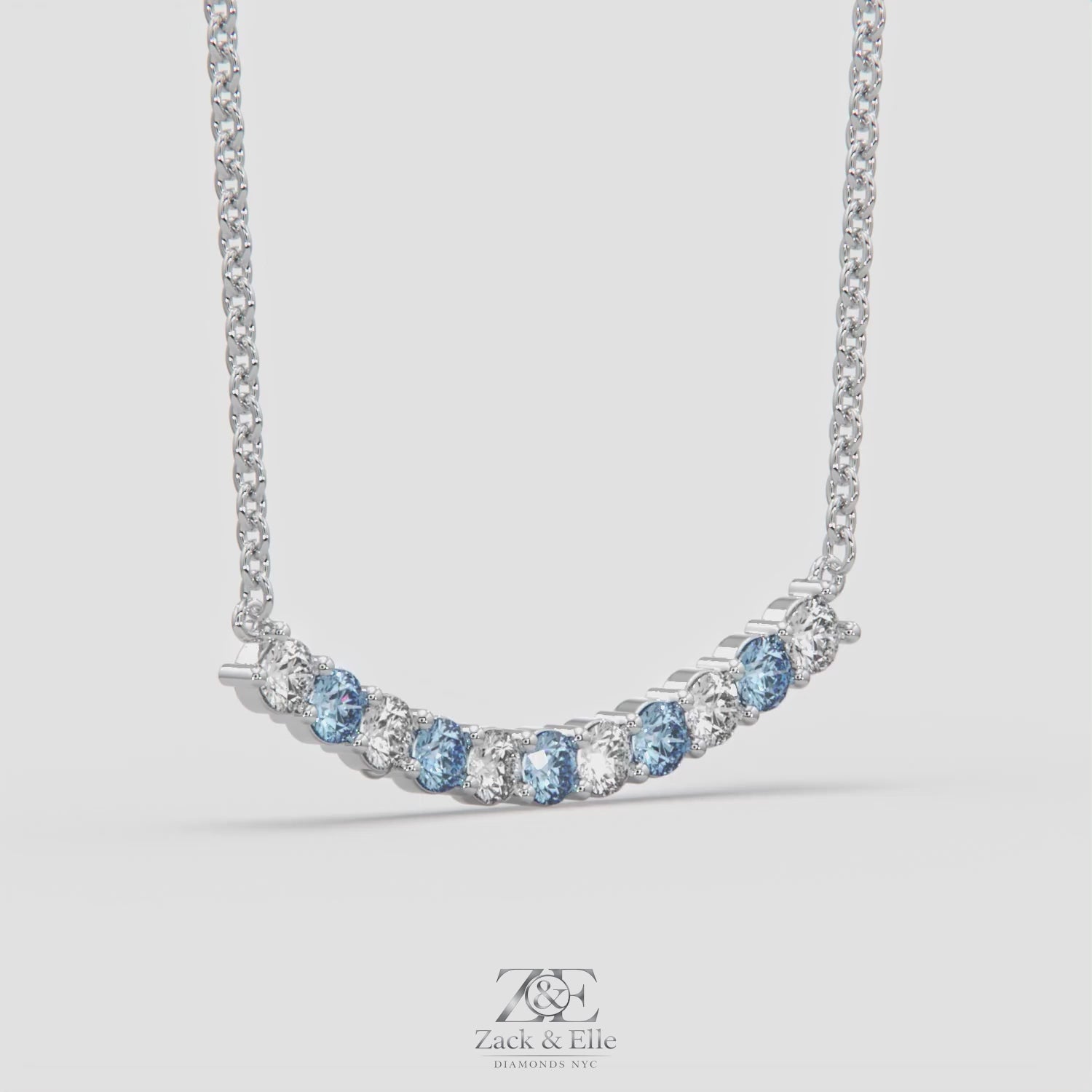 2.50 Ct Fancy Blue and White Diamond Alternating Pendant, in white gold, 360 spin