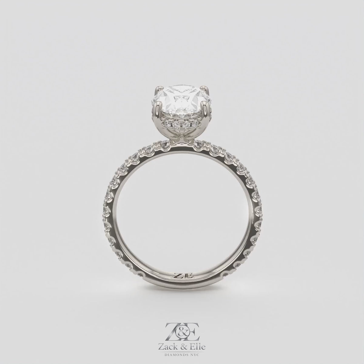 2.50 Ct D VS1 Oval Lab-Grown Diamond Halo Ring with Round Accents, in white gold, 360 spin
