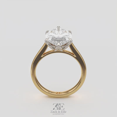 4.00 Ct F VS1 Marquise Tulip Setting Solitaire Diamond Ring, in white gold, 360 spin