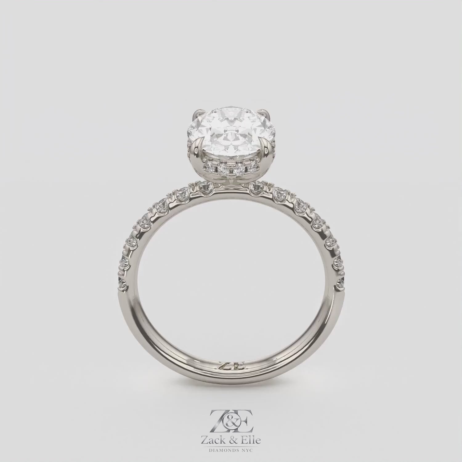3.00 Ct E VS1 Oval Halo Lab Grown Diamond Ring, in white gold, 360 spin