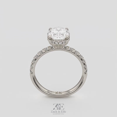 3.00 Ct E VS1 Oval Halo Lab Grown Diamond Ring, in white gold, 360 spin