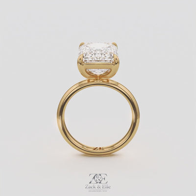 6.00 Ct F VS1 Emerald Cut Lab-Grown Diamond Solitaire Ring, in yellow gold, 360 spin