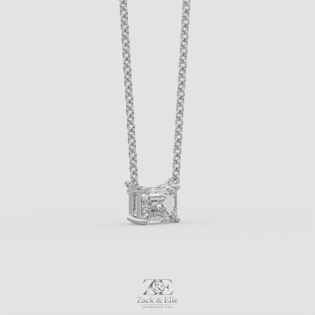 2.00 Ct D VS1 Emerald Cut Lab-Grown Diamond Solitaire Pendant, in white gold, 360 spin