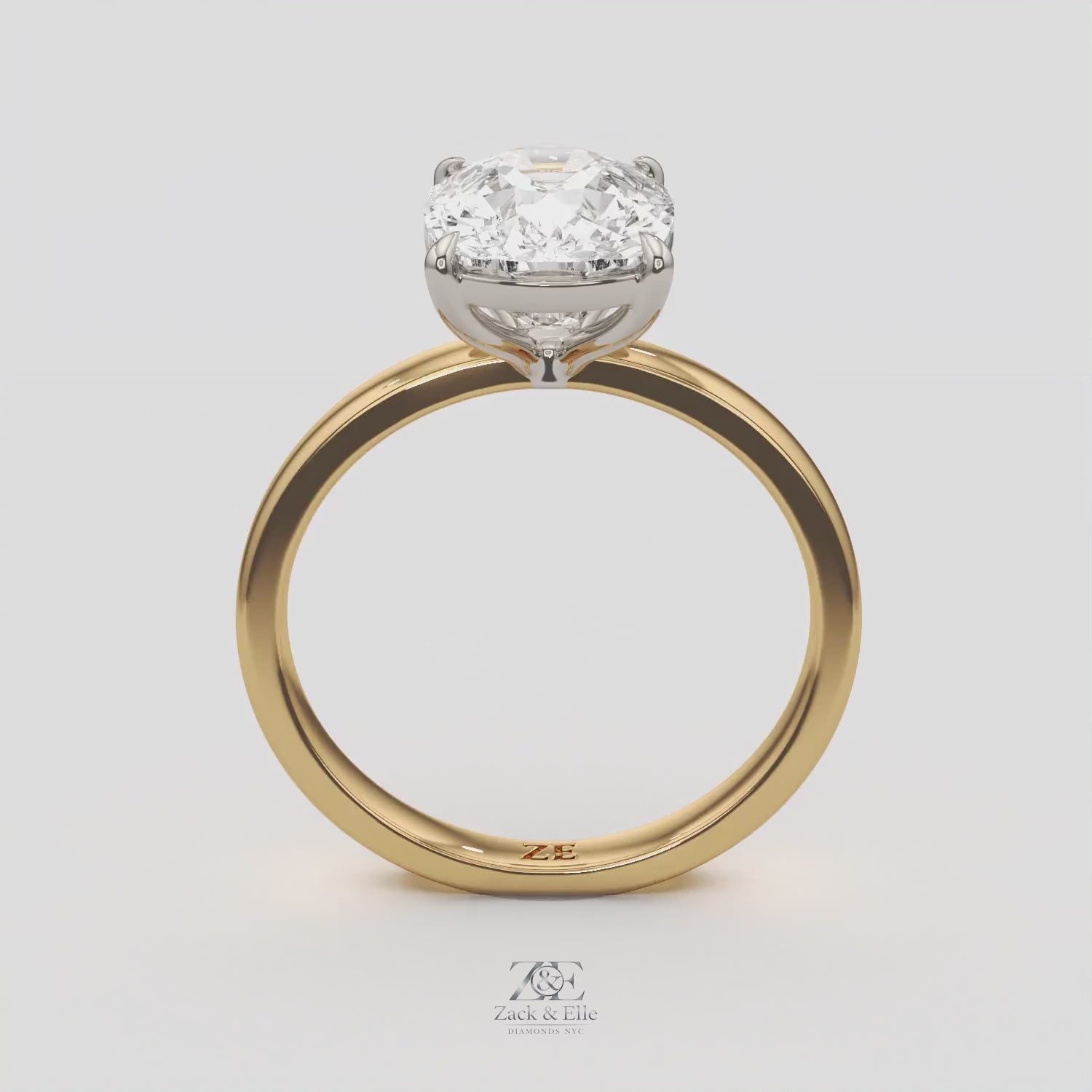 4.00 Ct F VS1 Elongated Cushion Solitaire Lab Diamond Ring, in white gold, 360 spin