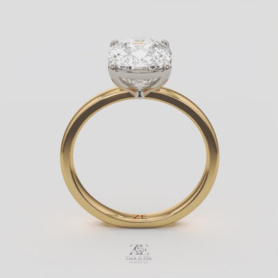 4.00 Ct F VS1 Elongated Cushion Solitaire Lab Diamond Ring, in white gold, 360 spin