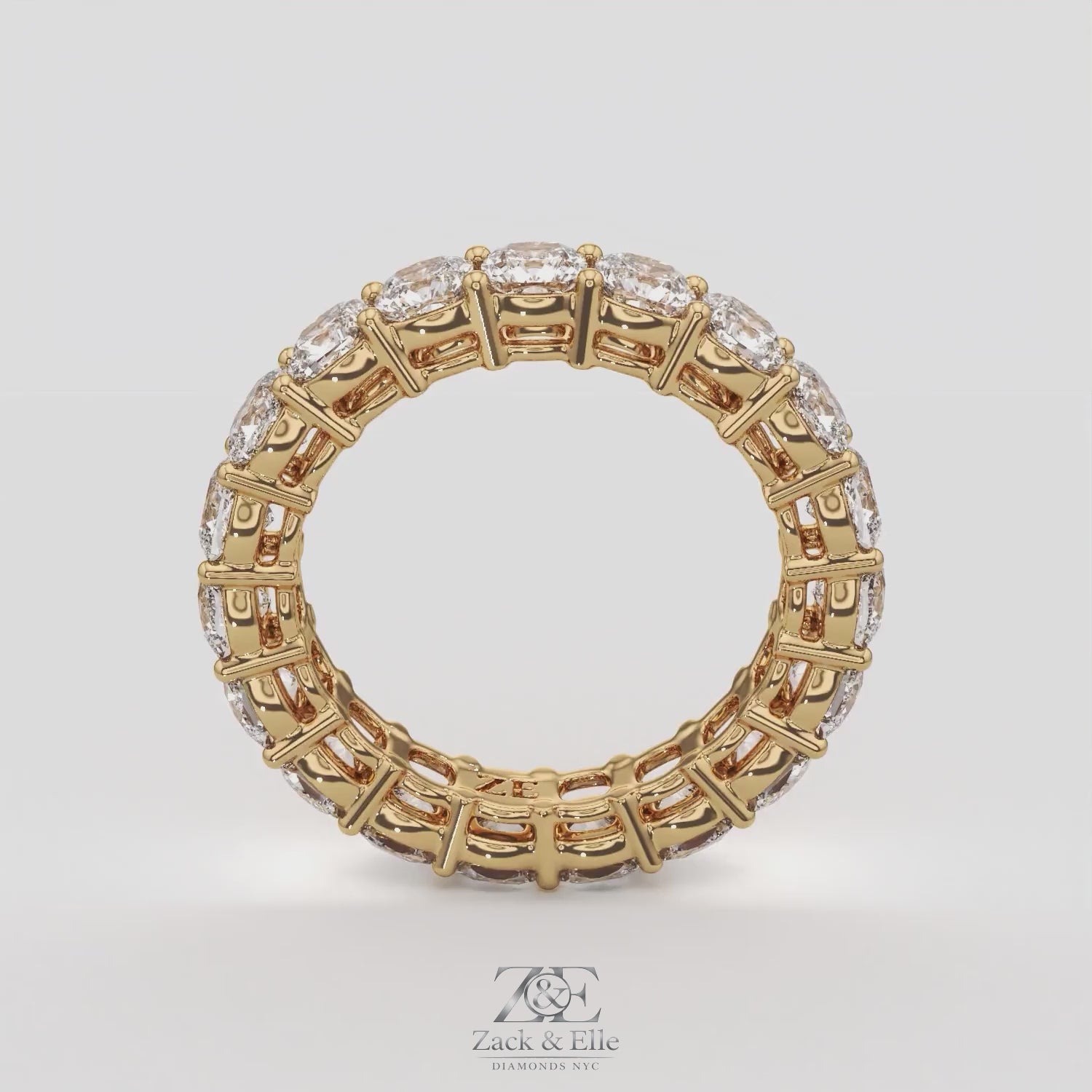 4.00 Ct D-E Color VS1 Cushion Lab Diamond Eternity Ring, in white gold, 360 spin