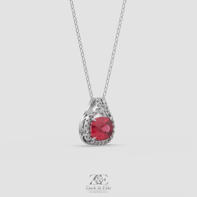 2.20 Ct Cushion Ruby Diamond East West Pendant, in white gold, 360 spin