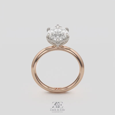 3.00 Ct E VS1 Marquise Lab Grown Diamond Solitaire Ring, in white gold, 360 spin