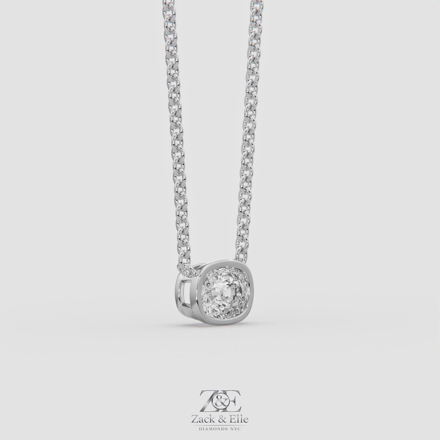 3.00 Ct F VS1 Cushion East West Lab Grown Diamond Pendant, in white gold, 360 spin