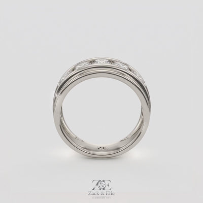 2.00 Ct D-E VS1 Round Lab-Grown Diamond Men's Channel Set Wedding Band, in white gold, 360 spin