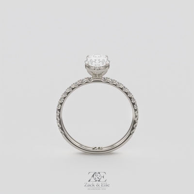 1.30 Ct D VS1 Oval Lab-Grown Diamond Ring with Round Accents, in white gold, 360 spin