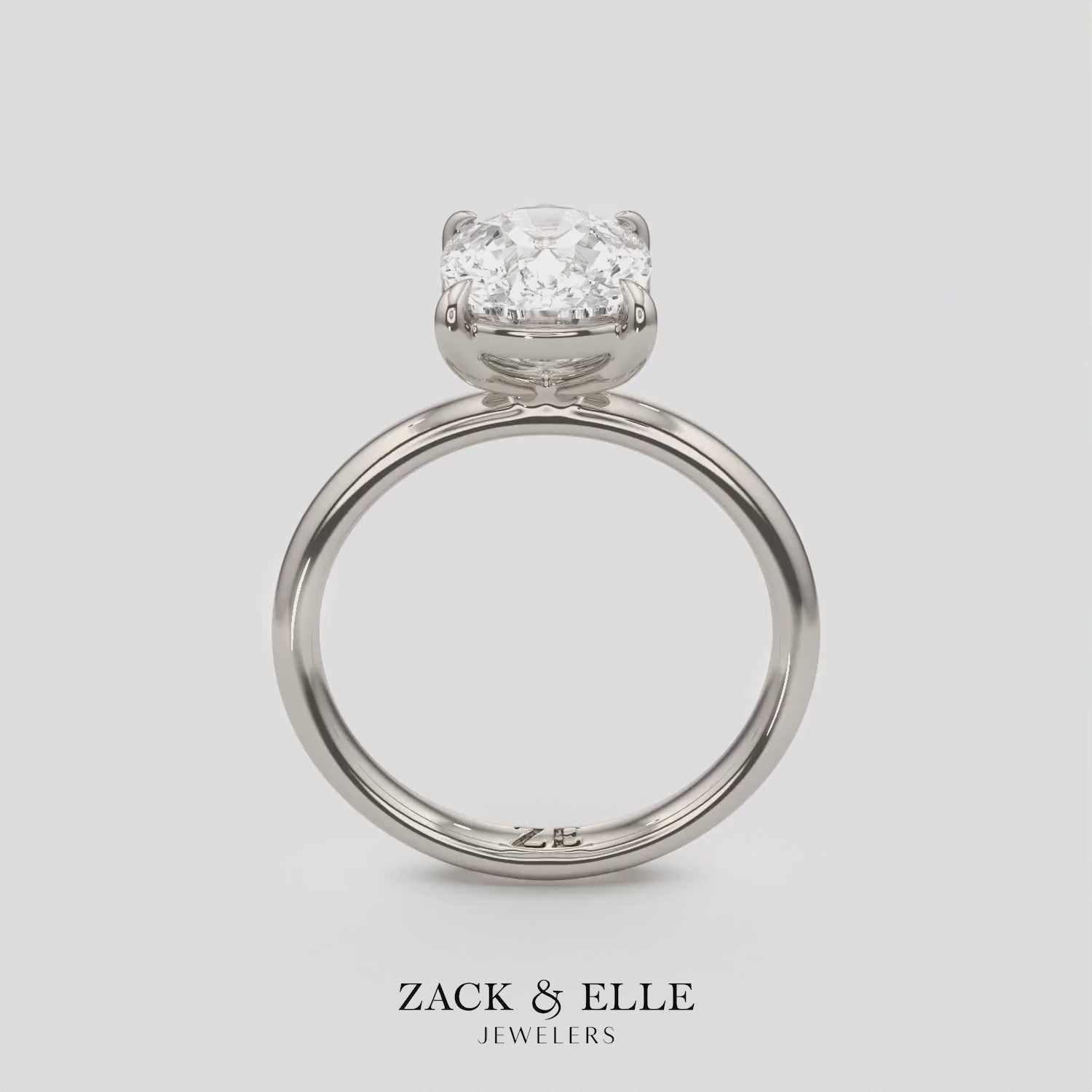 3.00 Ct E VS1 Elongated Cushion Solitaire Diamond Ring, in white gold, 360 spin