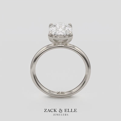 3.00 Ct E VS1 Elongated Cushion Solitaire Diamond Ring, in white gold, 360 spin