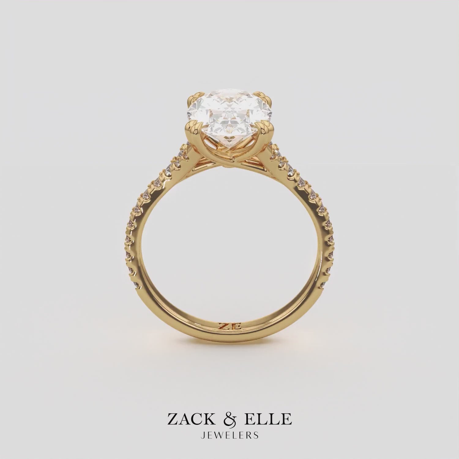 3.40 Ct E VS1 Oval Lab Diamond Side Stone Engagement Ring, in white gold, 360 spin