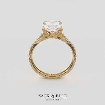 3.40 Ct E VS1 Oval Lab Diamond Side Stone Engagement Ring, in white gold, 360 spin