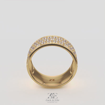 1.50 Ct D VS1 Round Lab Grown Diamond 3 Row Pavé Band, in white gold, 360 spin