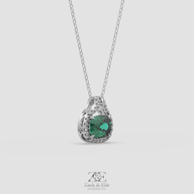 2.20 Ct Cushion Green Emerald Diamond East West Pendant, in white gold, 360 spin