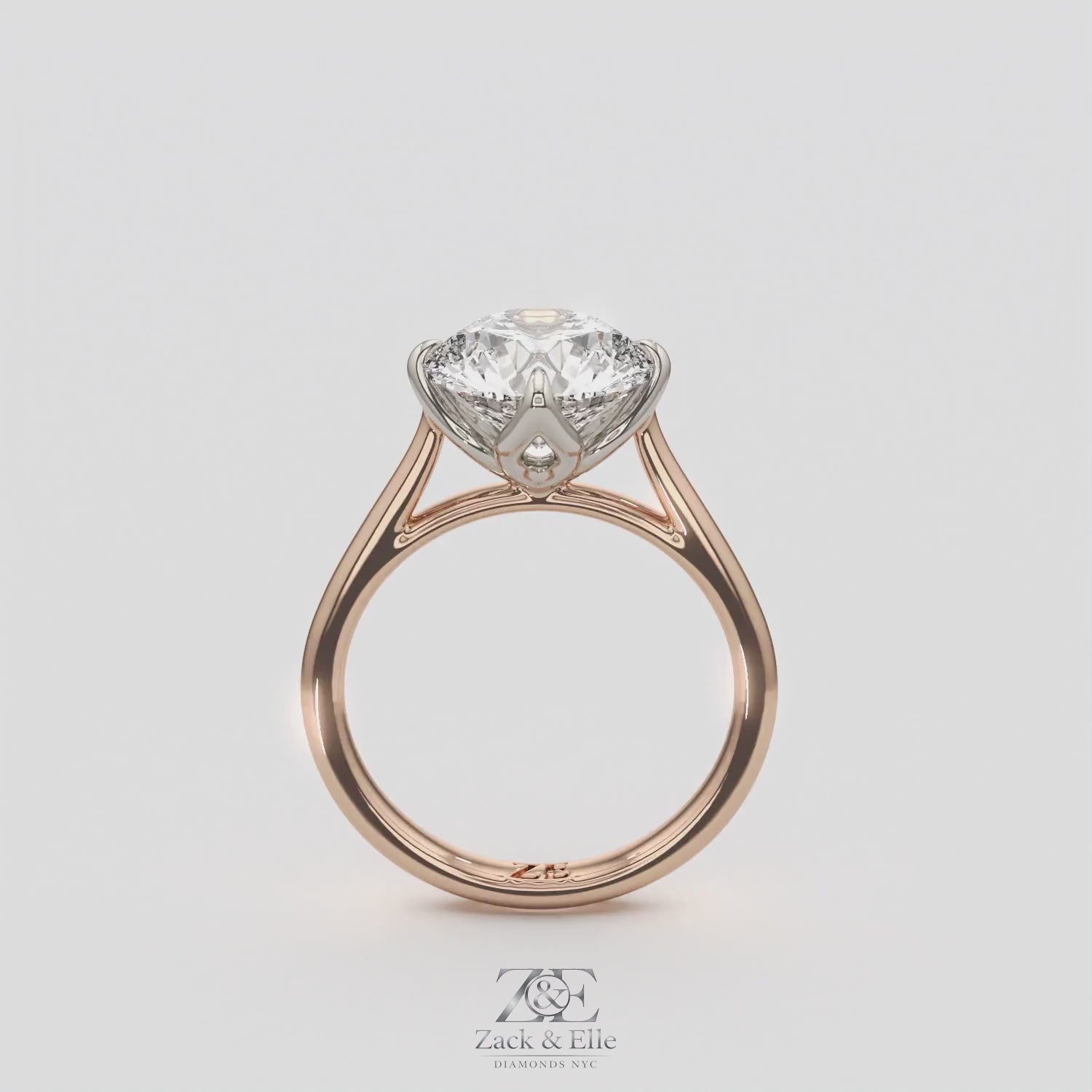 3.00 Ct D VS1 Round Solitaire Diamond Ring Tulip Setting, in white gold, 360 spin