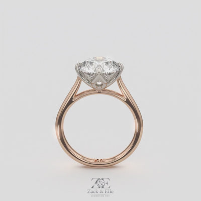 3.00 Ct D VS1 Round Solitaire Diamond Ring Tulip Setting, in white gold, 360 spin