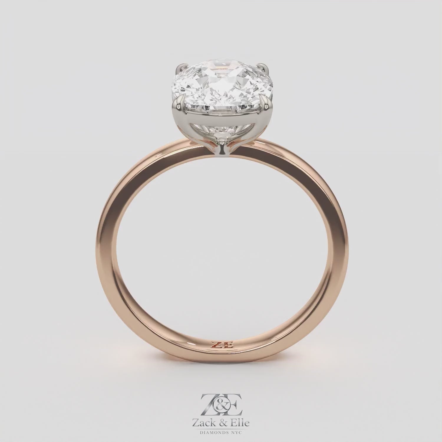 4.00 Ct F VS1 Elongated Cushion Solitaire Lab Diamond Ring, in white gold, 360 spin
