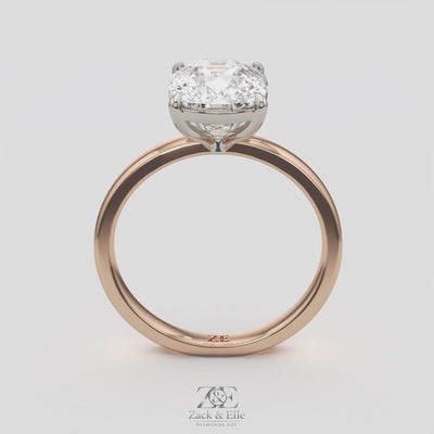 4.00 Ct F VS1 Elongated Cushion Solitaire Lab Diamond Ring, in white gold, 360 spin