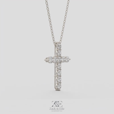 5.50 Ct D VS1 Round Lab-Grown Diamond Cross Pendant, in white gold, 360 spin
