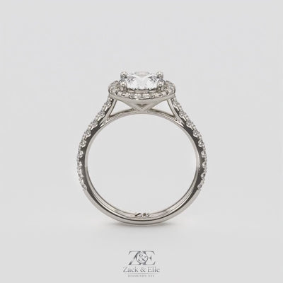 2.00 Ct D VS1 Round Lab-Grown Diamond Halo Ring with Round Accents, in white gold, 360 spin