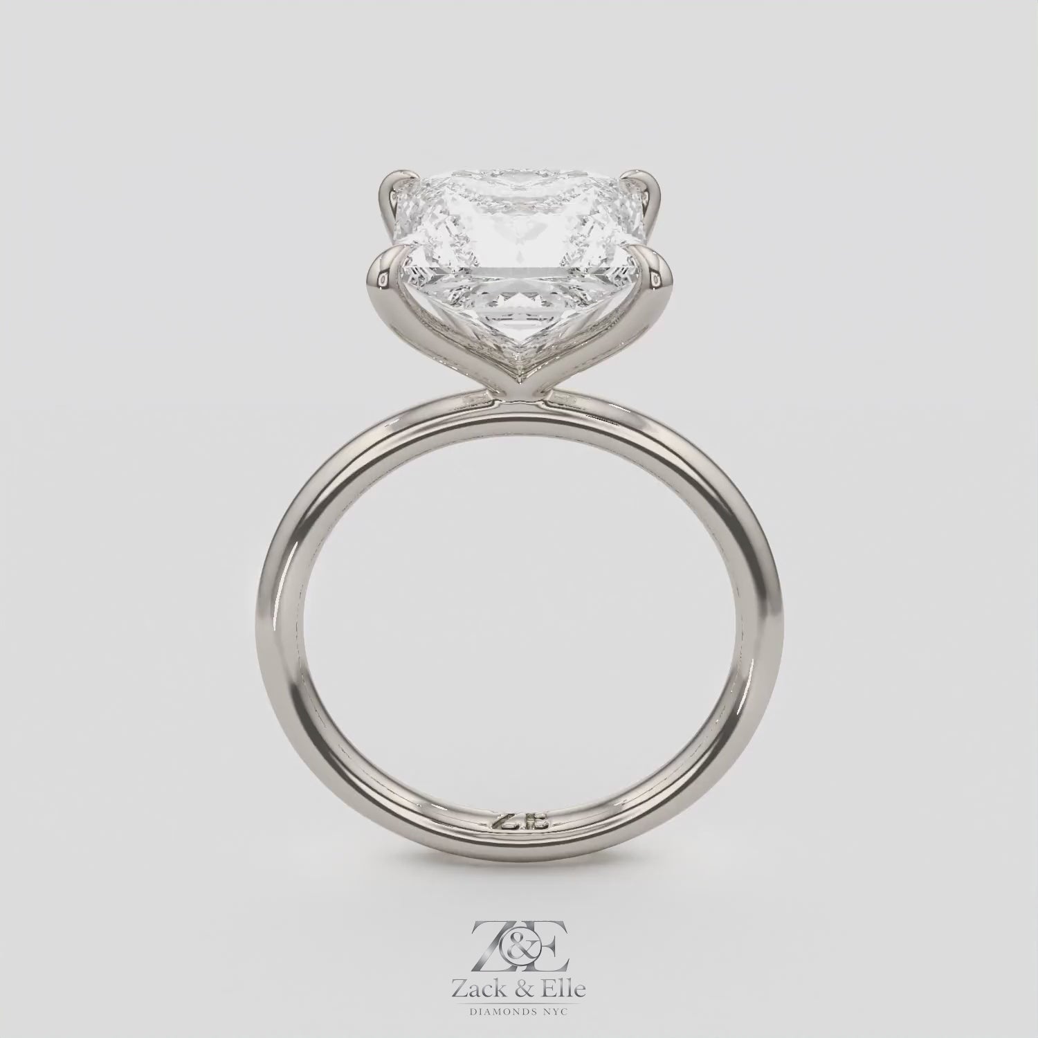 5.00 Ct F VS1 Princess Cut Solitaire Diamond Ring, in white gold, 360 spin