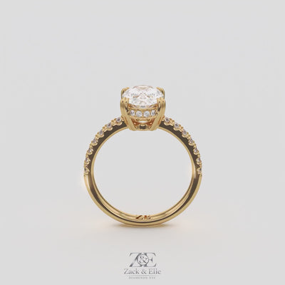1.75 Ct D VS1 Oval Lab Grown Diamond Hidden Halo Engagement Ring, in yellow gold, 360 spin