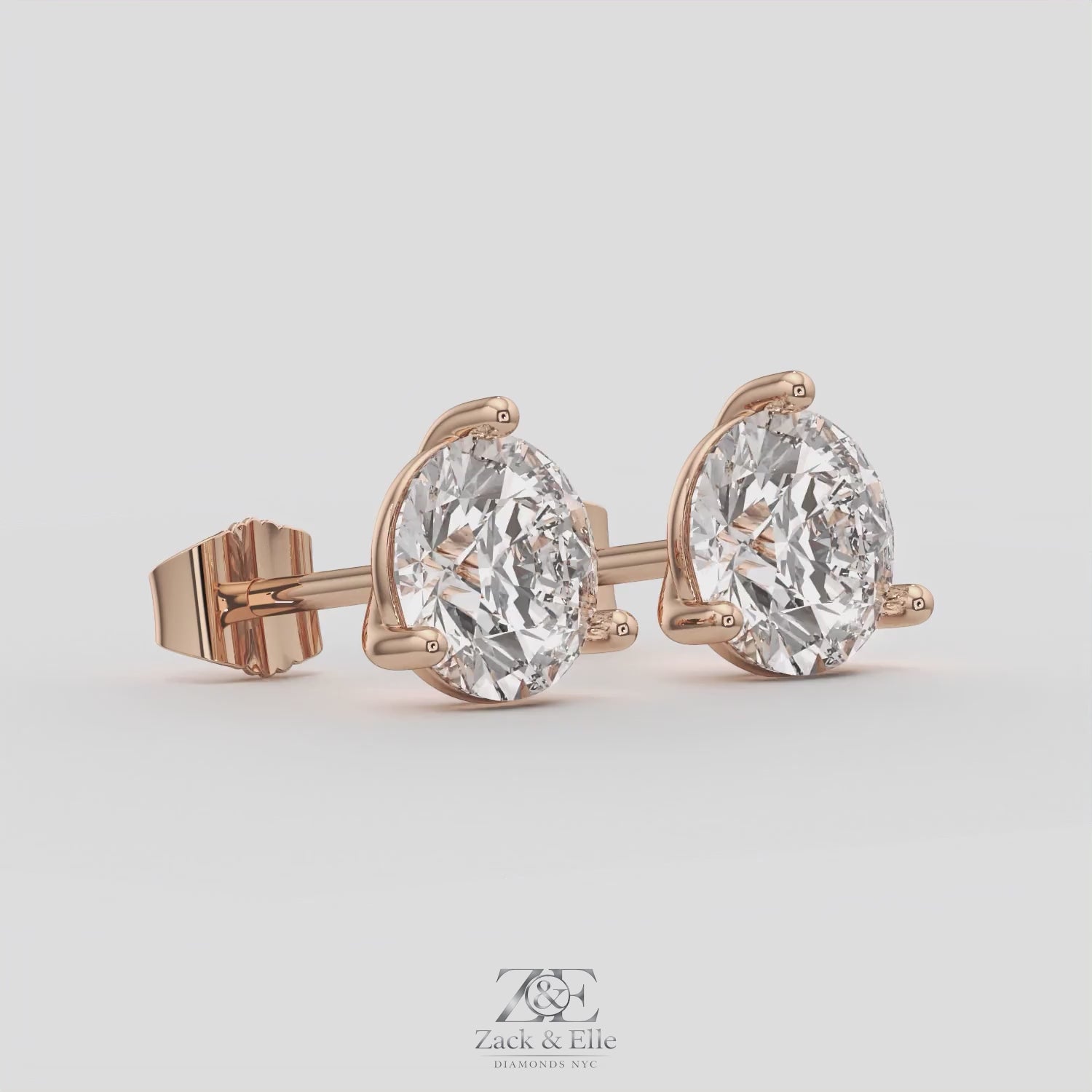 6.00 Ct D VS1 Round Lab Grown Diamond Martini Studs, in rose gold, 360 spin