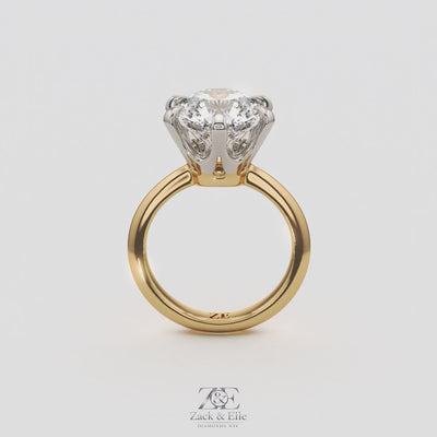 5.00 Ct E VS1 Round Lab-Grown Diamond Solitaire Ring, in yellow gold, 360 spin